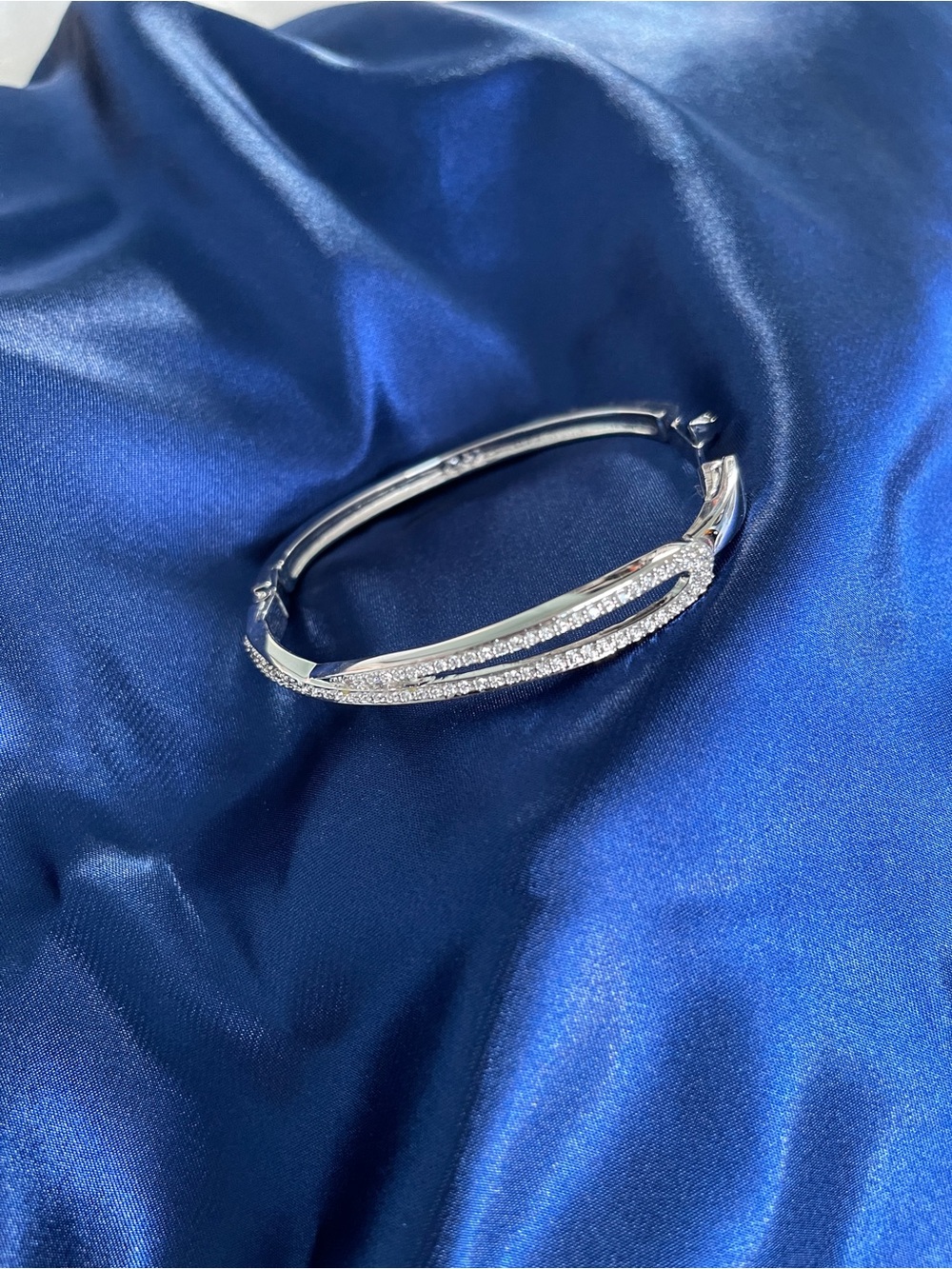 Swarovski Silver Pavé Crystal Oval Bangle Bracelet